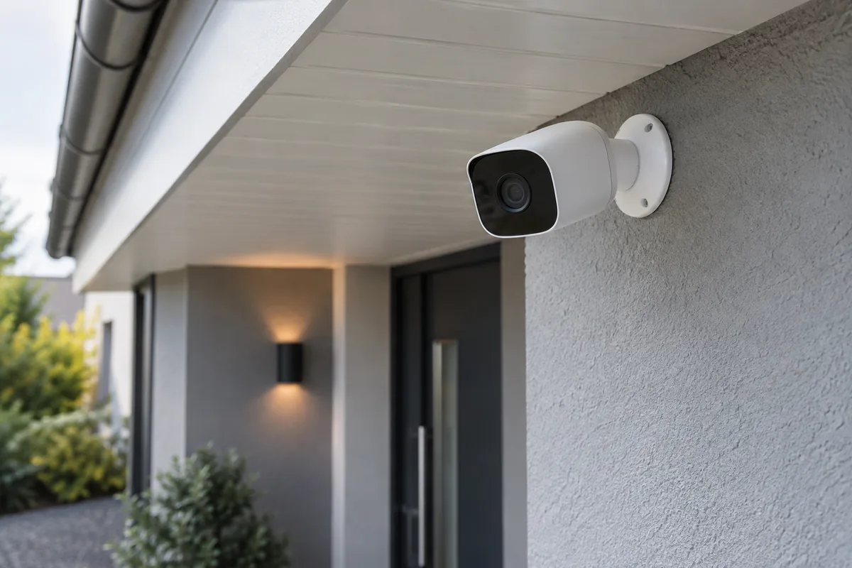 A security camera installed outside a property